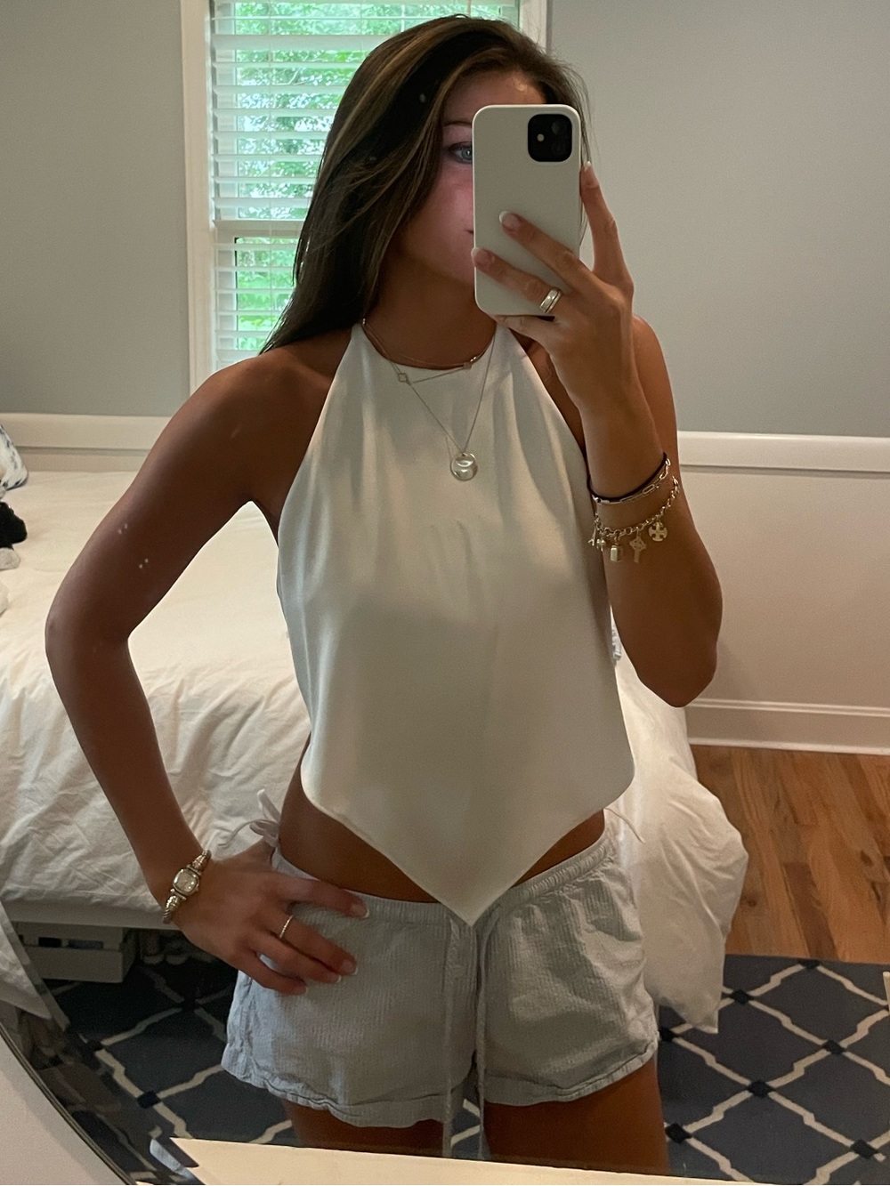 American Threads White Halter Handkerchief Hem Camisole